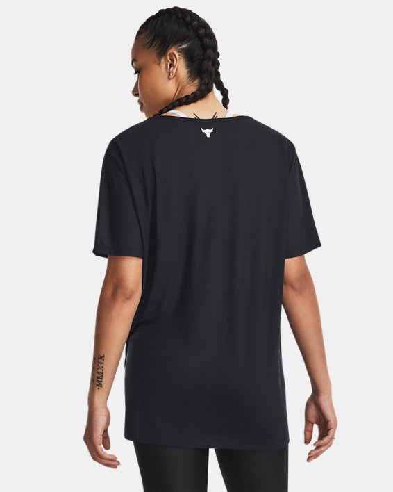 Women's Project Rock Completer Deep V T-Shirt in Black image number 1